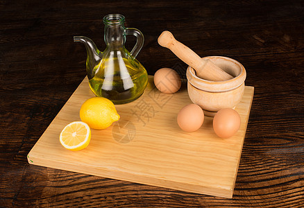 预发蛋黄酱烹饪用具食物柠檬奶油美食奶油状切菜板小菜砂浆图片