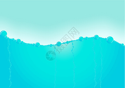 水水平飞溅海浪雨滴液体青色水族馆气泡插图图片