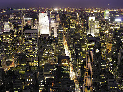 纽约市夜景天窗之夜建筑学市中心场景历史性旅行商业建筑蓝色帝国天际图片
