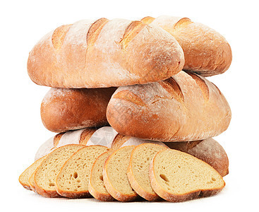 白色背景上分离的面包团构成含面包卷食物杂货店谷物烘烤面包粮食产品背景图片