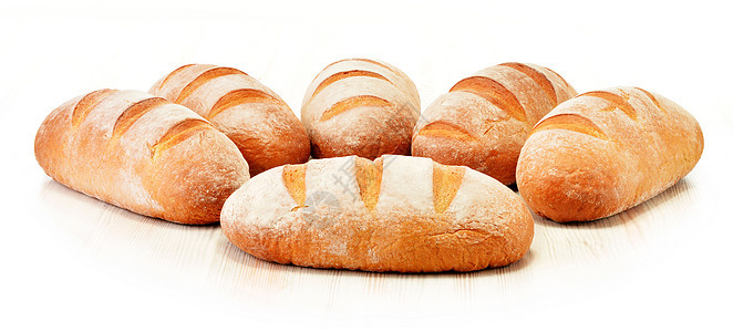 白色背景上分离的面包团构成含面包卷烘烤面包谷物产品杂货店食物粮食背景图片