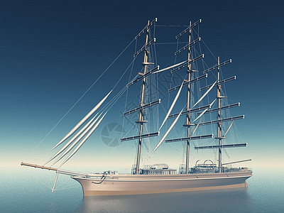 3艘三重帆船在海上航行运输导航旅行巡航历史性海浪插图海洋游艇航海图片