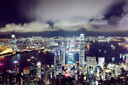 香港中区天际线和维多利亚港湾观测台全景城市高层旅行市中心中心建筑蓝色旅游摩天大楼图片