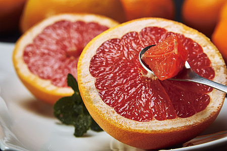 果果味薄荷勺子床单血橙水果红色维生素绿色果蔬背景图片
