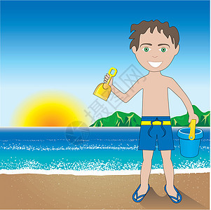 海滩沙沙子男孩背景图片