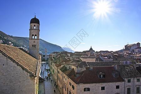 Stradun 克罗地亚杜布罗夫尼克旧城主要街道港口吸引力天线橙子海岸线太阳墙壁旅行建筑学堡垒图片