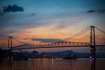 橙色日落桥背景图片