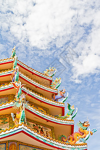 中国神社 美丽的中国神庙 和龙雕像文化宗教历史旅游蓝色雕塑风水动物力量寺庙图片