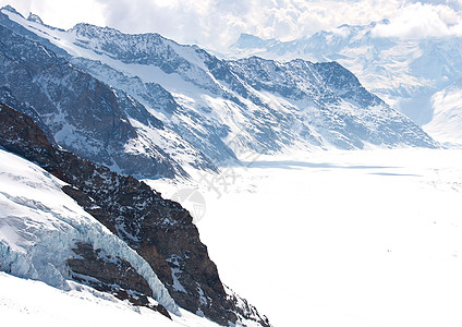 大艾列施冰川瑞士多云遗产蓝色旅行薄雾天空爬坡滑雪全景远足图片