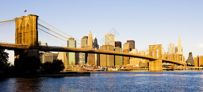 美国纽约市曼哈顿布鲁克林大桥建筑风光建筑物外观建筑学桥梁位置地标摩天大楼旅行图片