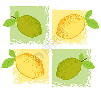 柠檬和石灰水果叶子绿色食物绘画墙纸黄色插图图片