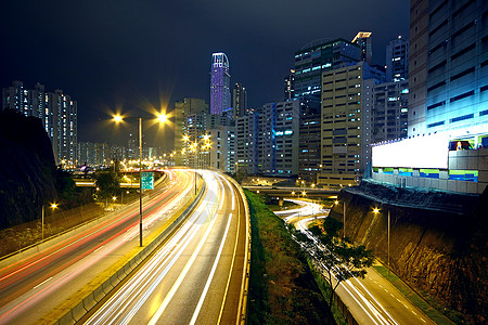 路夜景交通夜间和大型广告业区背景