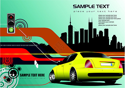 黄色汽车图像的抽象高科技背景 矢量误判设计图片