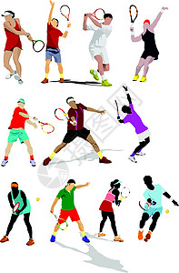 网球玩家 设计师的彩色矢量插图运动服务器俱乐部速度大满贯娱乐服务爱好草地比赛图片
