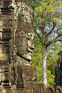 吴哥区拜顿寺庙的石面地标石头浮雕废墟世界遗产丛林建筑微笑高棉语图片
