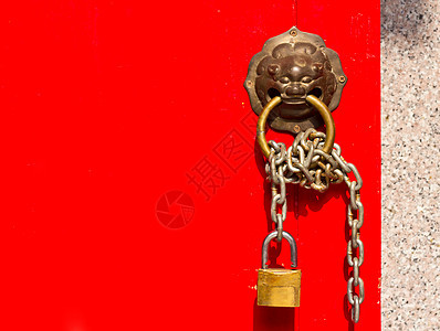 红中国门木头金属宗教装饰品青铜古董建筑寺庙入口安全图片