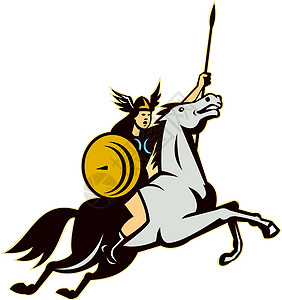 Valkyrie 骑马马回转艺术品插图骑术骑士神话图片