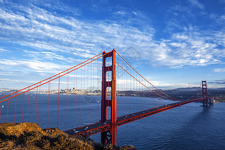 著名的金门桥爬坡运输电缆阳光吸引力历史性堡垒天空旅行建筑学图片