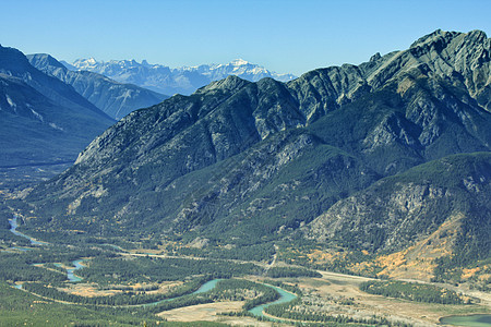 风河丘陵岩石山峰蓝色山脉缠绕车站绿色公园国家图片