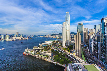 城市天空香港现代城市地标天空企业商业区天际景观建筑办公室摩天大楼商业背景