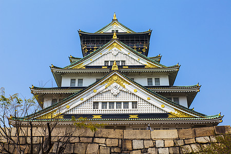 日本大阪城堡遗产城市文化建筑观光天空吸引力游客武士旅行图片