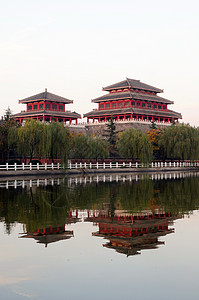 中国古华古建筑蓝色天空建筑物历史场景历史性文化反射镜子旅游图片
