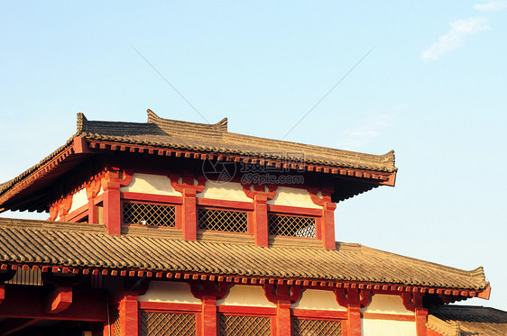 中国古华古建筑观光建筑游客灯笼历史寺庙文化蓝色建筑物旅游图片