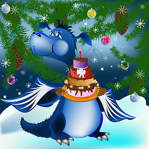 黑暗蓝龙新年是2012年的象征森林玫瑰蛋糕领结甜点邀请函巧克力礼物生日惊喜图片