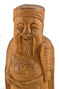 老头棕色白色雕刻衣服雕像木头雕塑宗教文化背景图片