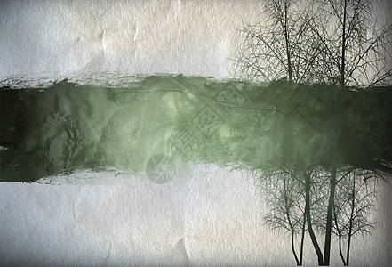 树上有古老的古董纸质阴影木头地面植物叶子边界绿色花园芦苇框架图片
