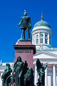 赫尔辛基大教堂教会圆顶晴天历史性地标纪念碑旅行建筑白色楼梯图片