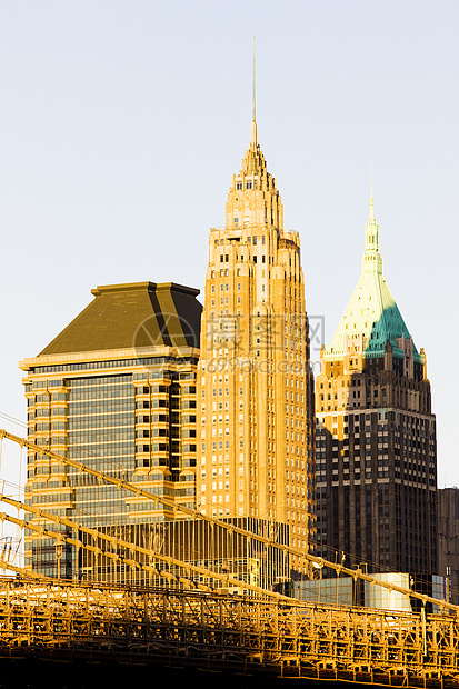 曼哈顿与布鲁克林桥 美国纽约市桥梁河流建筑物地标城市建筑旅行外观摩天大楼景观图片