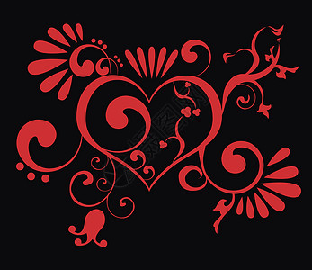 情人心风格叶子复古绘画黑色红色艺术插图装饰背景图片