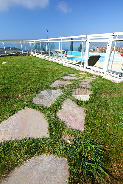 游泳池运动海洋生活天堂花园房子太阳假期热带地面图片