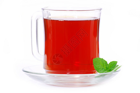 茶薄荷柠檬草本植物植物玻璃健康饮食液体白色盘子叶子图片