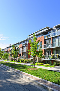 现代城市住房社区人行道植物房子住宅房地产公寓家园园林绿化图片