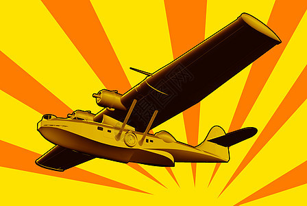 Catalina 飞行艇海平面雷特罗水上飞机轰炸机插图艺术品飞行飞机航班飞艇空军图片