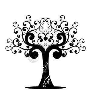 艺术树漩涡插图黑色树干白色生长风格植物季节装饰图片