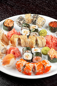 寿司logo寿司成套情调传统异国餐厅宏观盘子海藻小吃服务鱼子背景