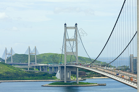 清马桥 香港地标桥辉光射线蓝色场景汽车速度景观建筑交通运动图片