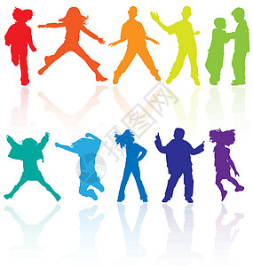 一组彩色舞蹈 跳跃和装扮青少年病媒淤泥乐趣插图运动活动幸福孩子学校青年男生家庭图片