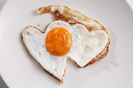 心形煎蛋小吃食物午餐白色盘子平底锅高清图片