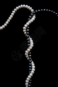 黑色天鹅绒上的白珍珠和黑珍珠珠子展示礼物手镯项链宝石丝绸魅力奢华象牙图片