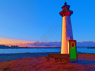 丹麦Assens的灯塔 数字艺术操纵地标海滩支撑阳光风暴危险安全天空海岸图片