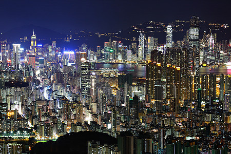 香港中心景观辉光高层照明蓝色国际港口照片摩天大楼图片