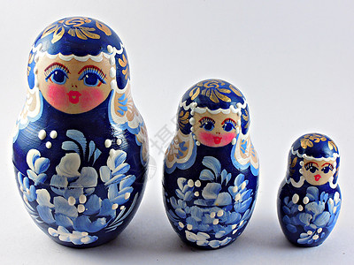 俄罗斯娃娃蓝色玩具白色背景图片