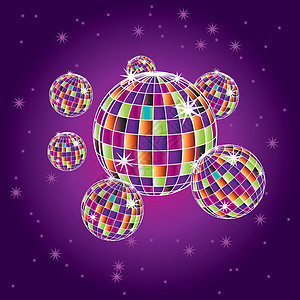 迪斯科舞球插图紫色圆形背景图片