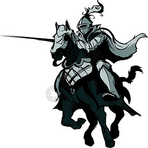 骑着马的武士马斯考特比武艺术品插图骏马帽子盔甲团队运动马背吉祥物图片