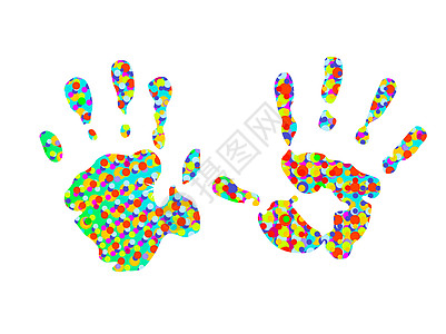 两个色彩多彩的手印友谊团队指纹烙印社区手指青年手掌乐趣彩虹图片