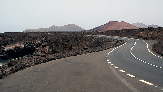 公路隧道兰萨罗特岛 地貌潜艇山脉火山指南村庄海滩全景假期旅游背景